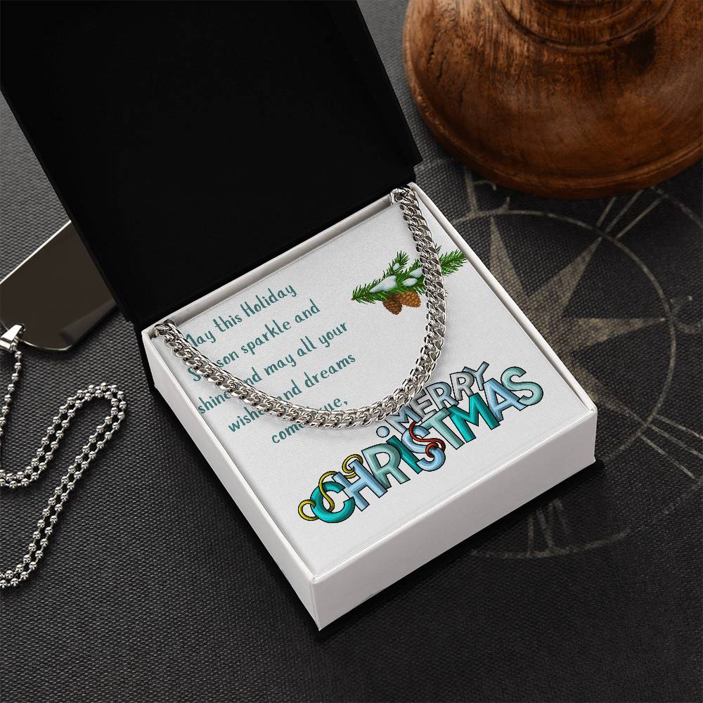 Necklace Chain with Merry Christmas Card, Holiday Jewelry Gift, Festive Season Pendant, Ch