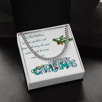 Necklace Chain with Merry Christmas Card, Holiday Jewelry Gift, Festive Season Pendant, Ch