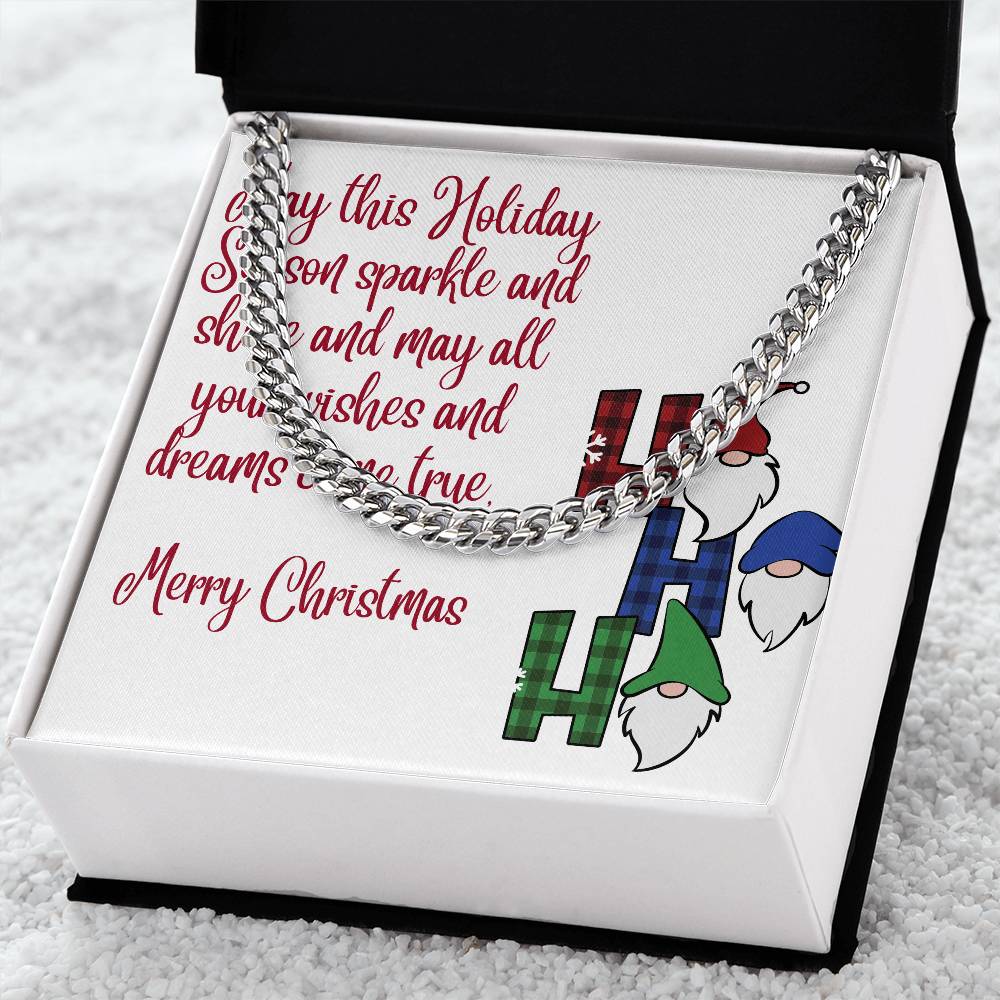 Necklace Chain with Merry Christmas Card, Holiday Jewelry Gift, Festive Season Pendant