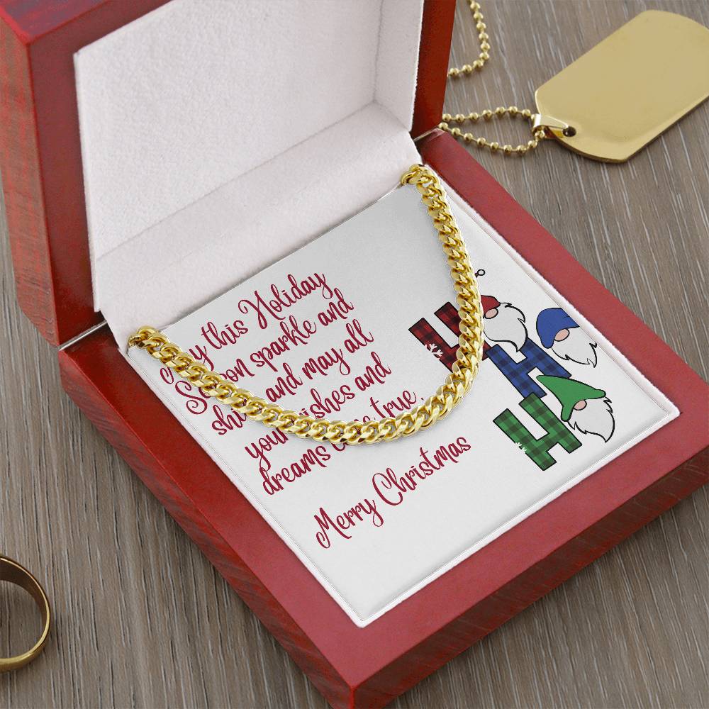 Necklace Chain with Merry Christmas Card, Holiday Jewelry Gift, Festive Season Pendant