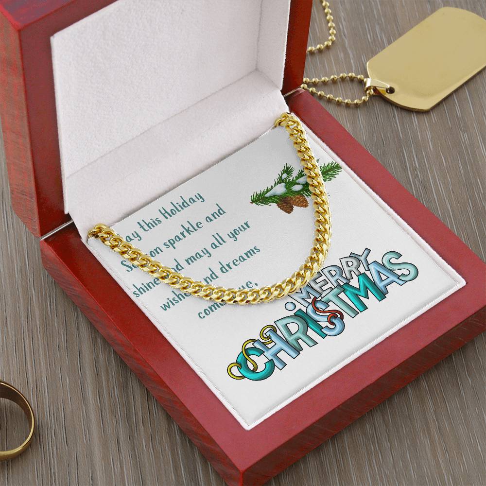 Necklace Chain with Merry Christmas Card, Holiday Jewelry Gift, Festive Season Pendant, Ch