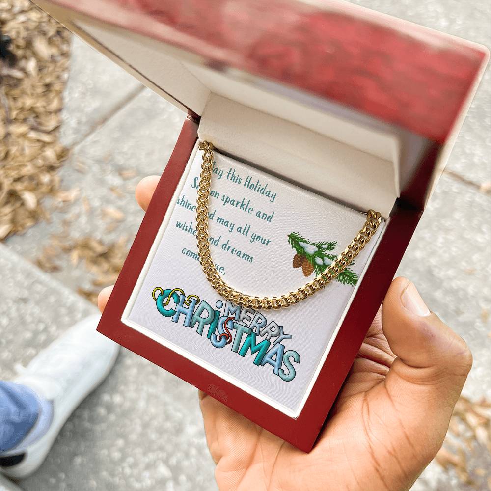 Necklace Chain with Merry Christmas Card, Holiday Jewelry Gift, Festive Season Pendant, Ch