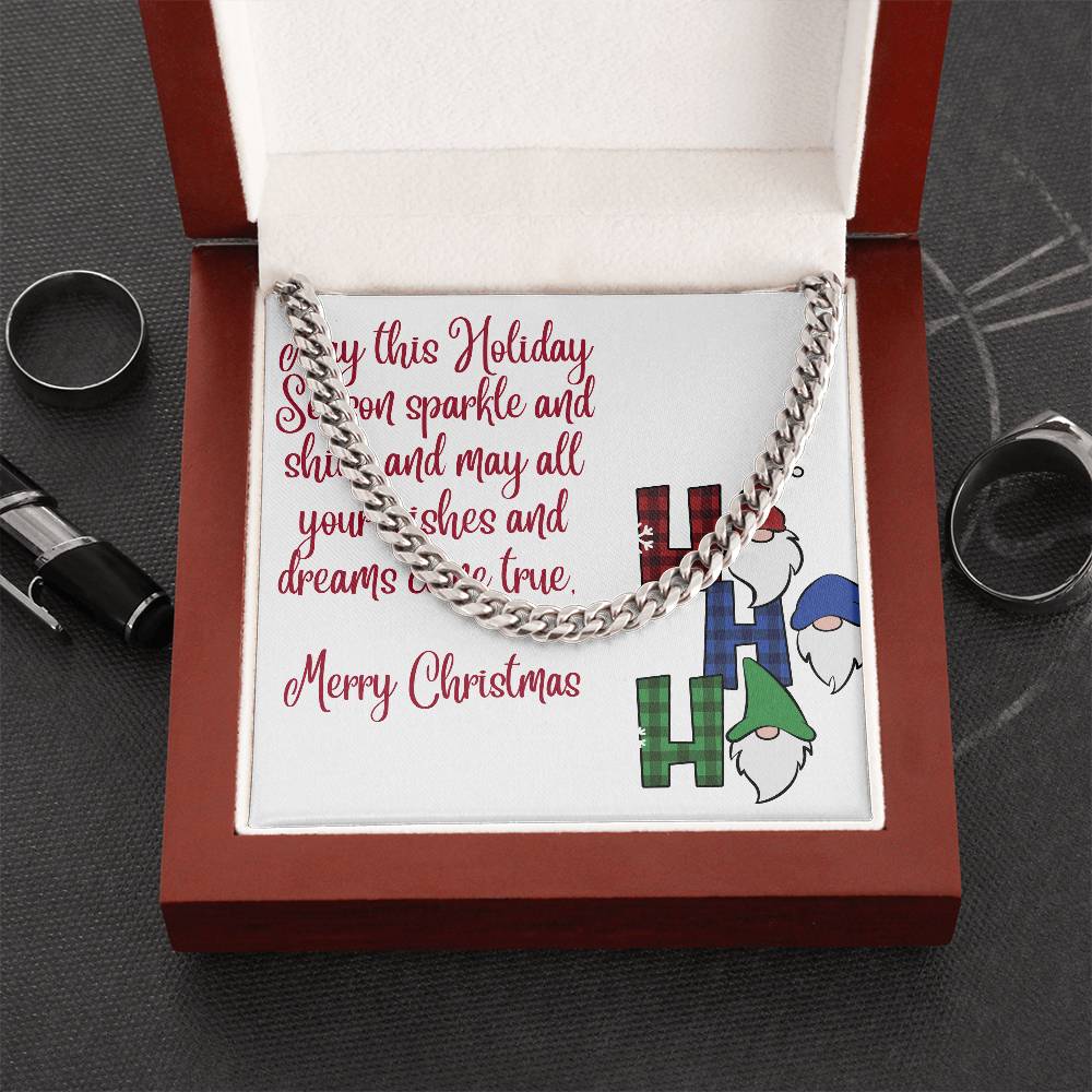 Necklace Chain with Merry Christmas Card, Holiday Jewelry Gift, Festive Season Pendant