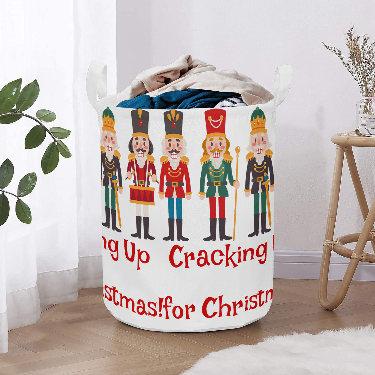 Round Laundry Basket Cracking up for Christmas Nutcrackers decoration