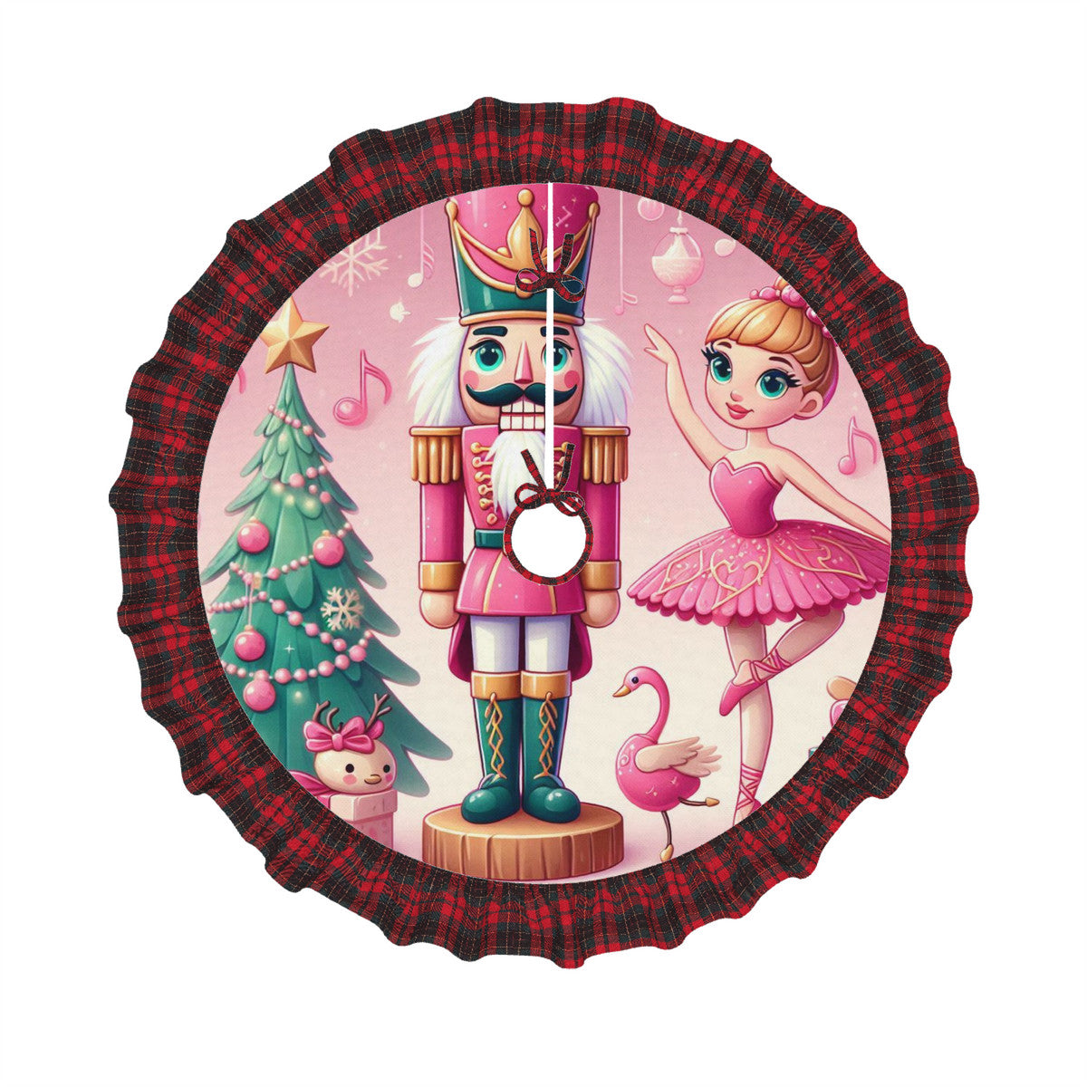 Plaid Nutcracker Pink Christmas Tree Skirt