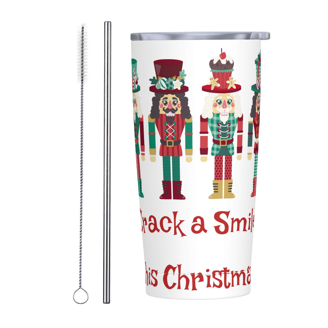 Stainless Steel Straw Lid Cup Crack a Smile this Christmas Nutcrackers decoration