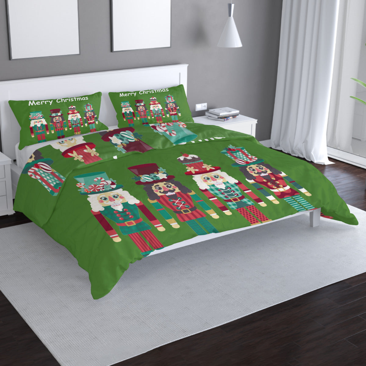 Multi-Size Printed Duvet Cover 3-Piece Set (Double-Sided Printing)｜ Polyester - Nutcrackers - White / 79x90 Inch - ChristmasLoving.Shop