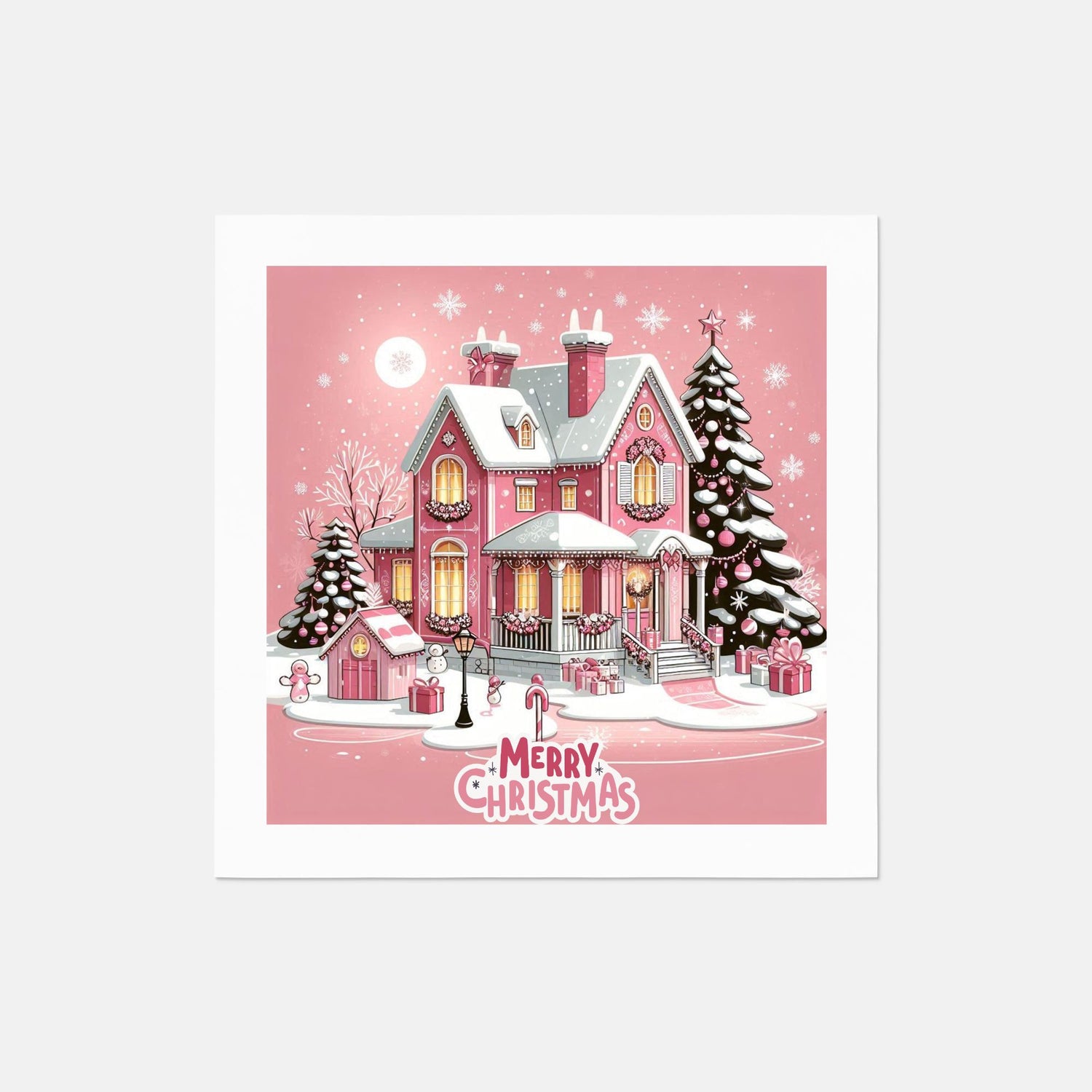 Luncheon Napkin (QTY 100)Pink Christmas House Merry Christmas - White - ChristmasLoving.Shop