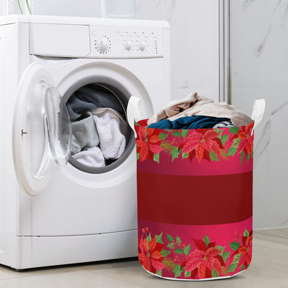 Round Laundry Basket Poinsettia Christmas