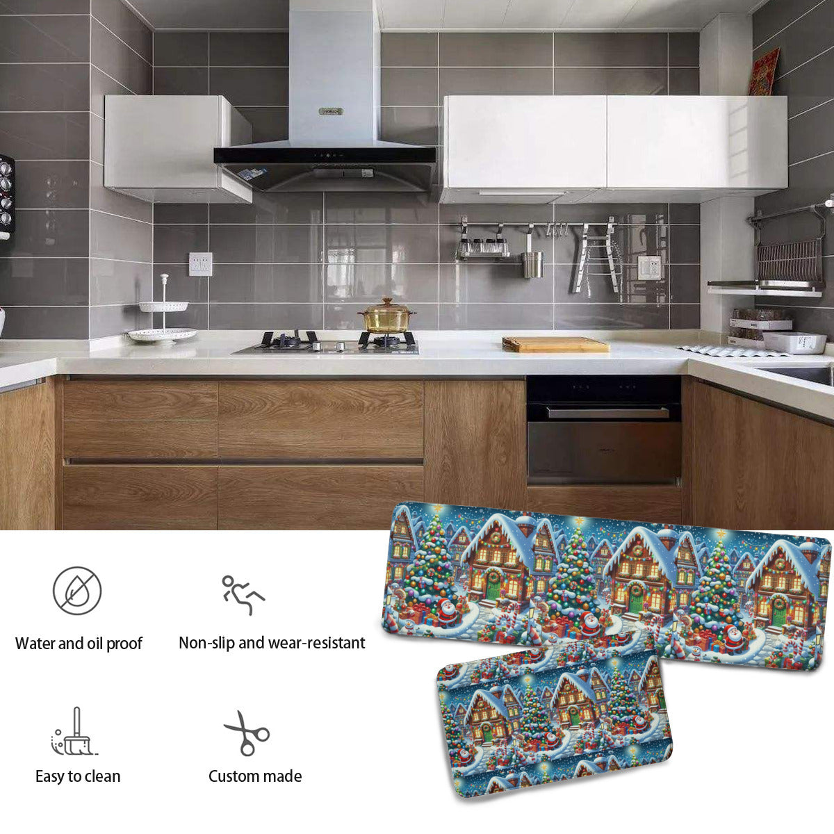 Two-piece L multifunctional kitchen mat Christmas House