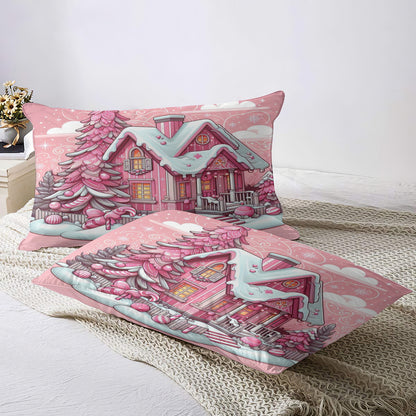 Quilt Cover Four-Piece Set (Double-Sided Printing) | Polyester - pink h1