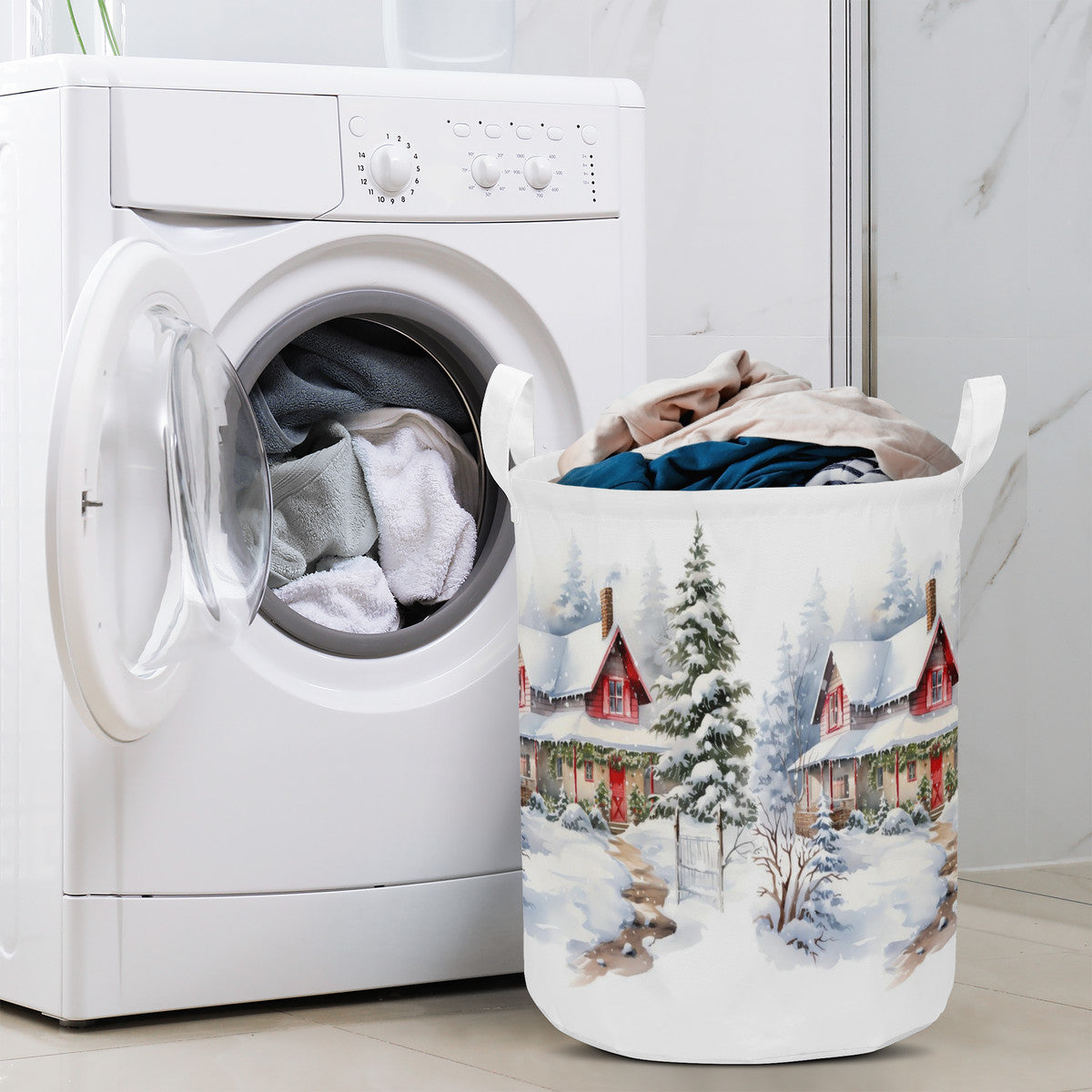 Round Laundry Basket Winter scene