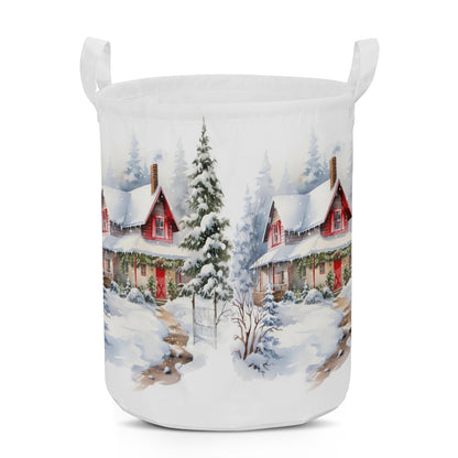 Round Laundry Basket Winter scene