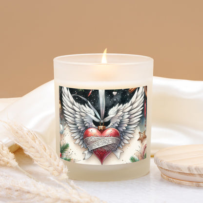 Angel Wings Christmas Candle Frosted Glass (Hand Poured 11 oz)