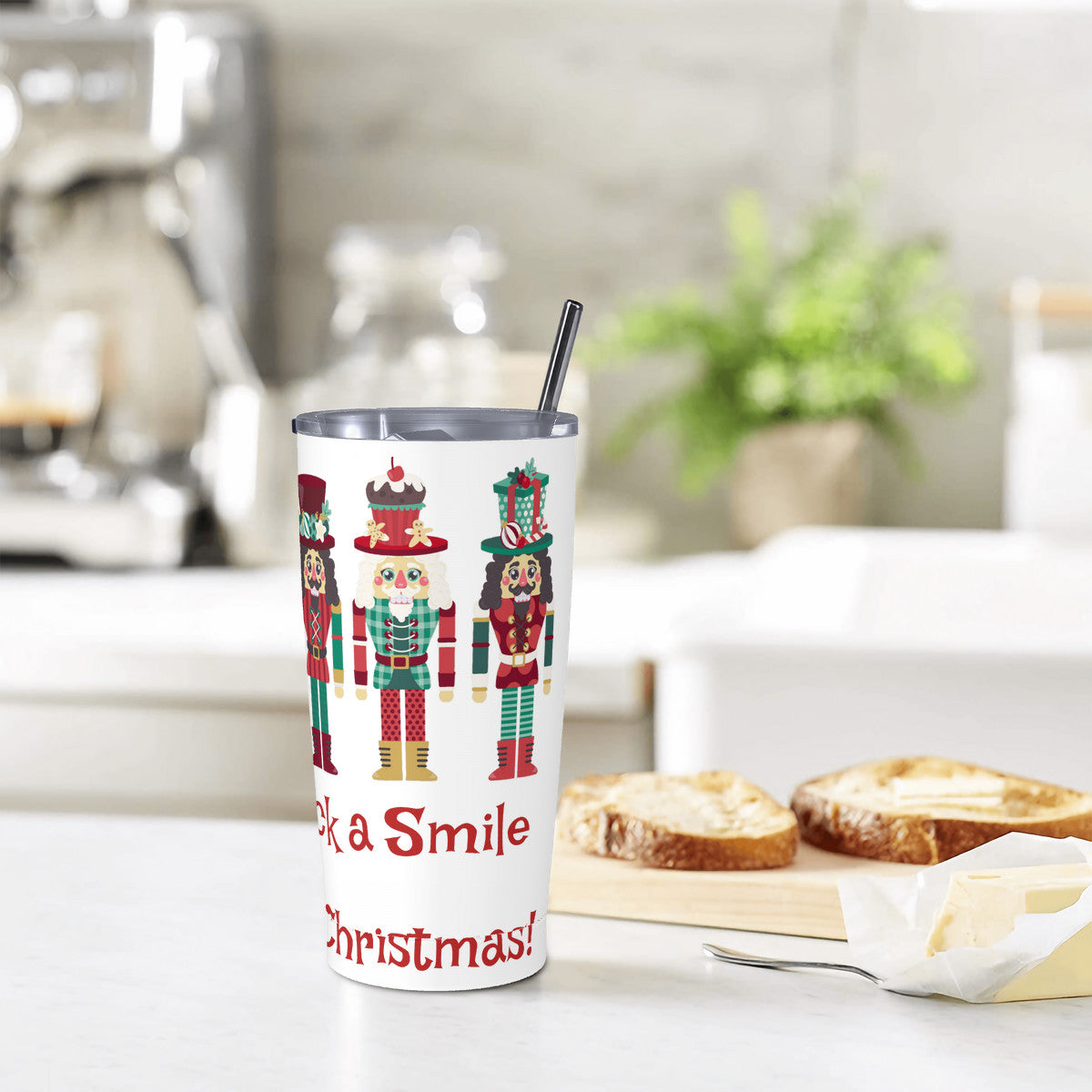 Stainless Steel Straw Lid Cup Crack a Smile this Christmas Nutcrackers decoration