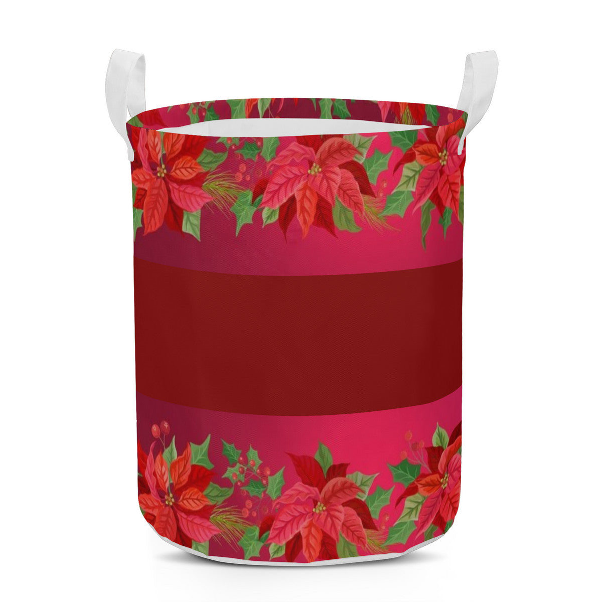 Round Laundry Basket Poinsettia Christmas