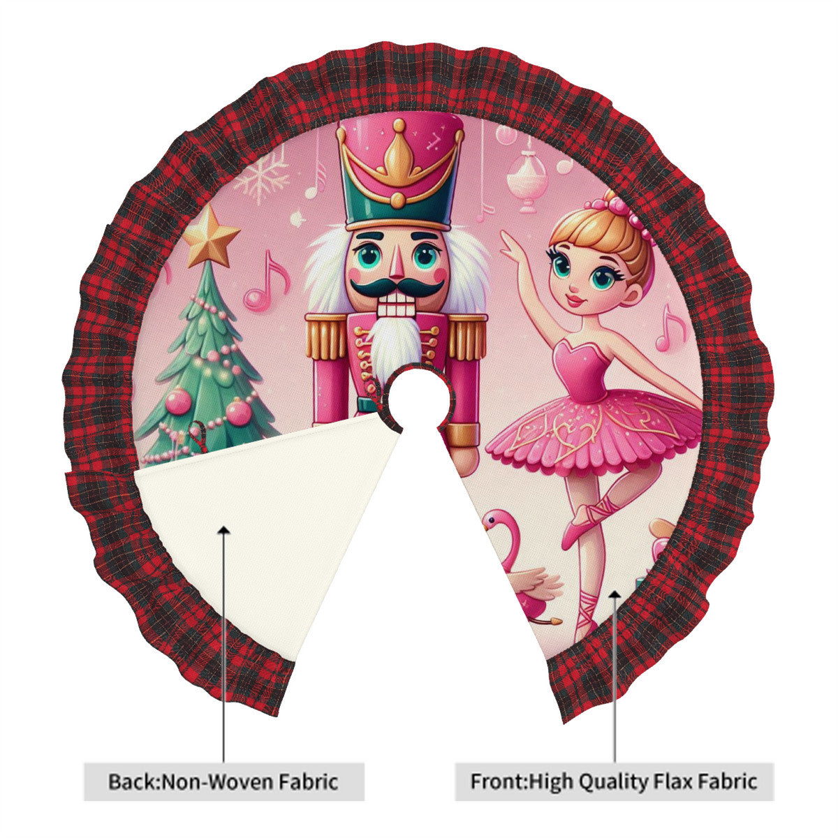 Plaid Nutcracker Pink Christmas Tree Skirt