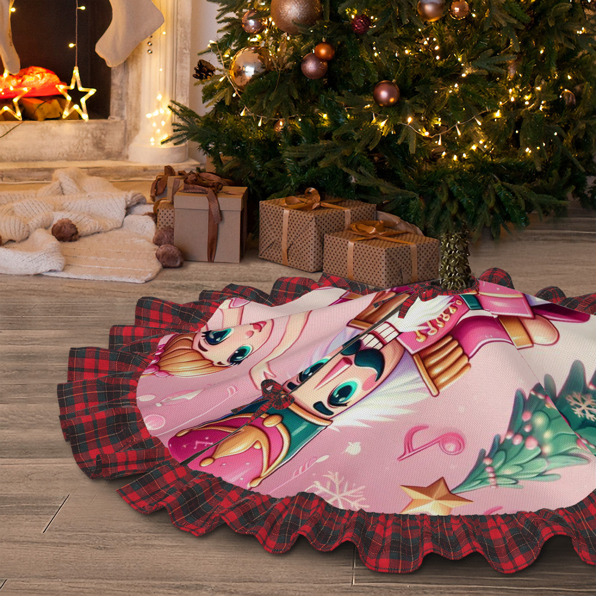 Plaid Nutcracker Pink Christmas Tree Skirt